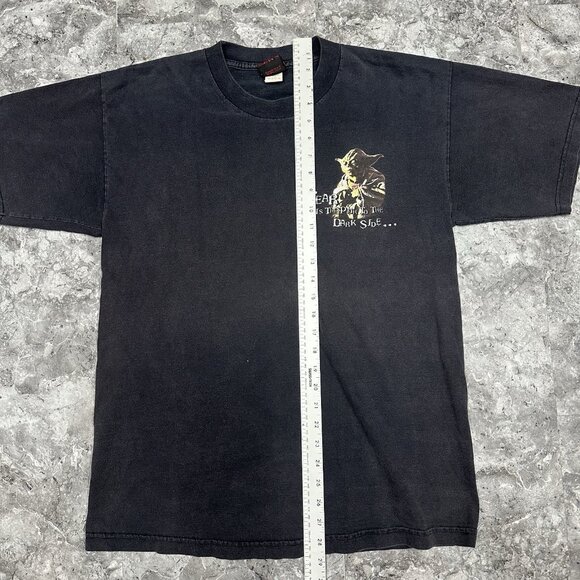Vintage Star Wars T Shirt Yoda Fear Is The Path To The Dark Side Size L Black - Picture 7 of 7